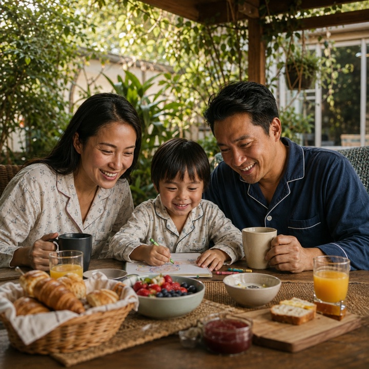 A family turning reflection into an offline activity